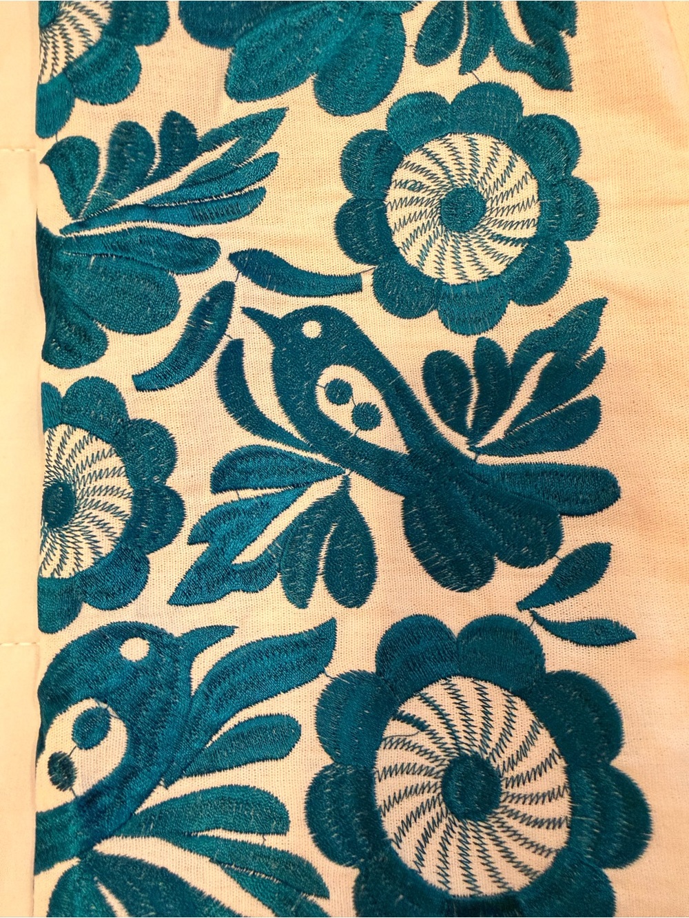Teal Tenango or Otomí Embroidered Sleeveless Top with Ruffles
